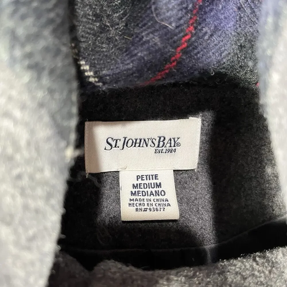 St. John's Bay Women's Petite Medium Wool Cashmere Blend Hooded Duffle Coat Gray - Picture 3 of 8